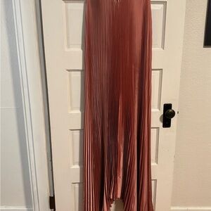 Elegant Strapless Pleated Dress - Rust